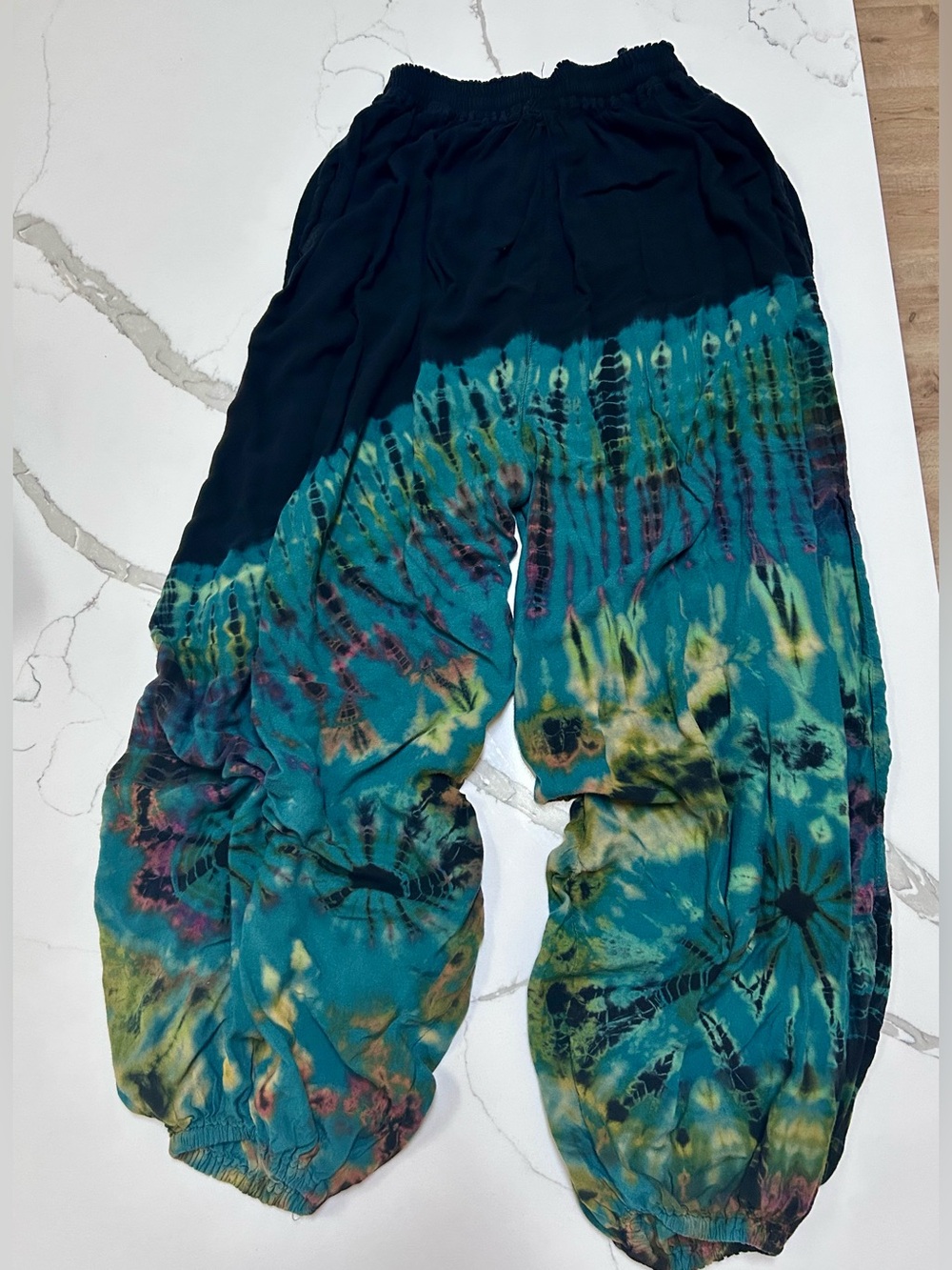 Tucan Tango women’s Tie-Dye Harem Pants - Teal & Black